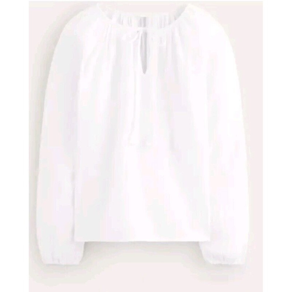 Boden Serena Doublecloth Blouse Women's Size 4 White Peasant Lightweight‎